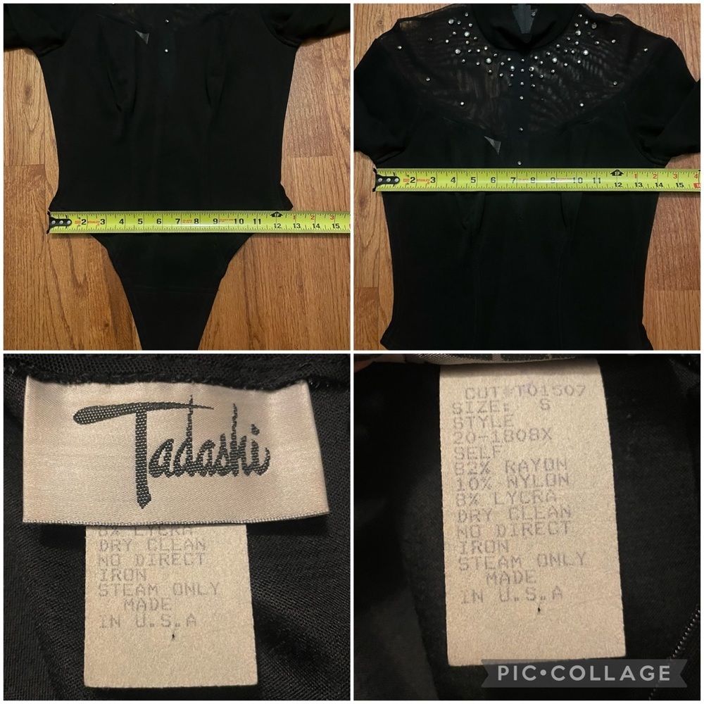 Tadashi Black Long Sleeve Rhinestone Embellished Mesh Thong Bodysuit size M - Picture 12 of 14